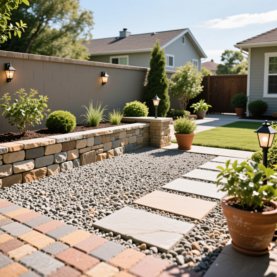 4. Mix Gravel with Paving and Walling for a “Complete” Look