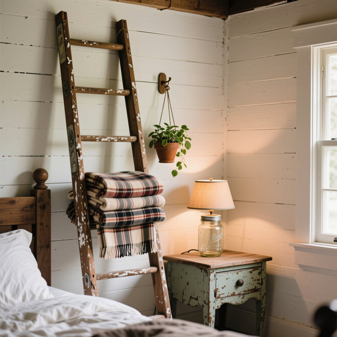 5. Use a Ladder as a Creative Nightstand or Blanket Holder